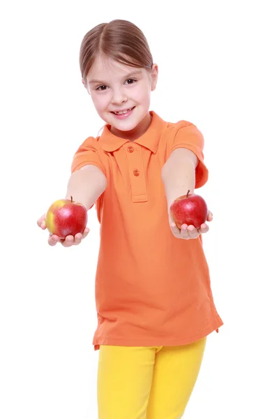 Girl with red apples — Stock Photo, Image