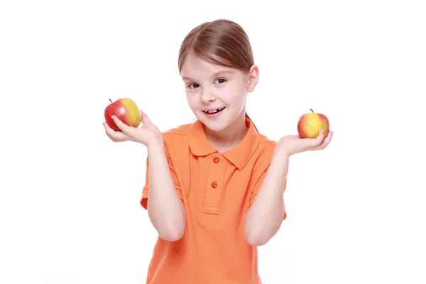 Girl with red apples — Stock Photo, Image