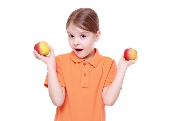 Dziewczyna z czerwonych jabłek — Zdjęcie stockowe