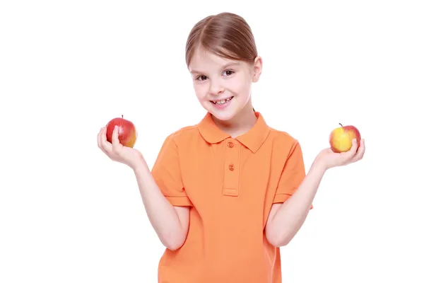 Meisje met rode appels — Stockfoto