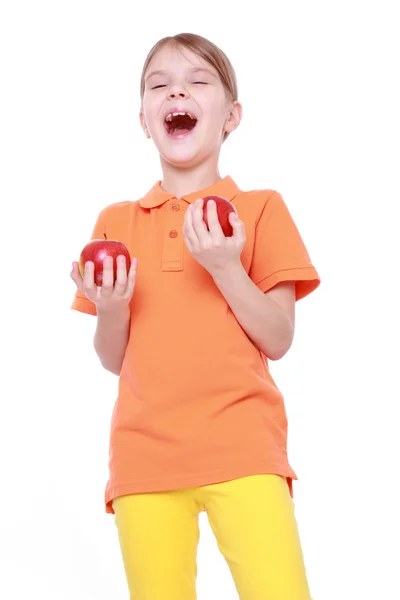 红苹果的女孩 — 图库照片