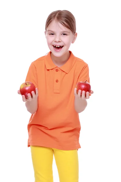 Girl with red apples — Stock Photo, Image