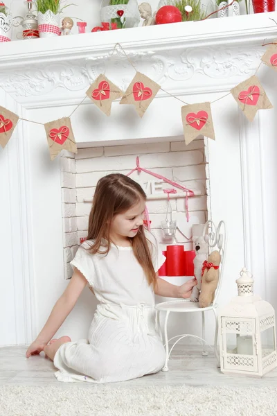 Girl with toys on St.Valentine holiday — Stock Photo, Image