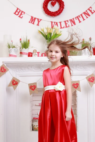 Girl over Valentine Day background — Stock Photo, Image