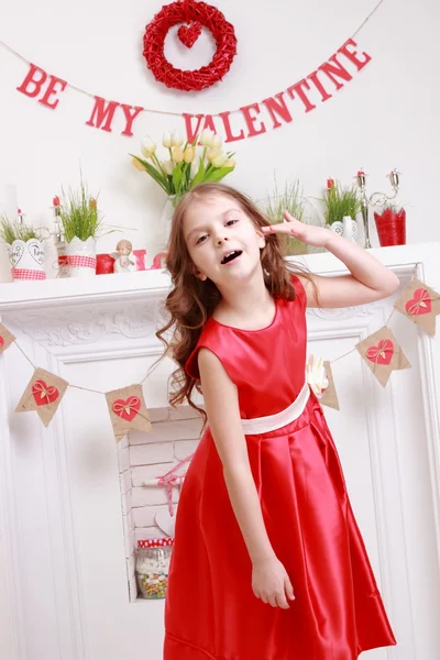 Girl over Valentine Day background — Stock Photo, Image