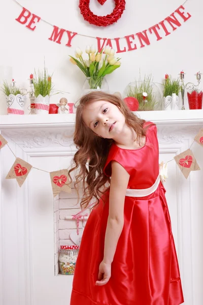 Girl over Valentine Day background — Stock Photo, Image