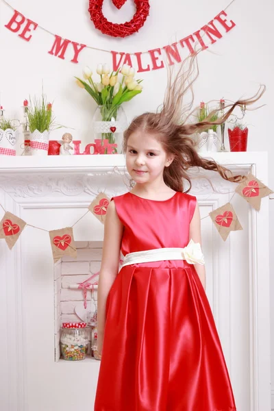 Girl over Valentine Day background — Stock Photo, Image