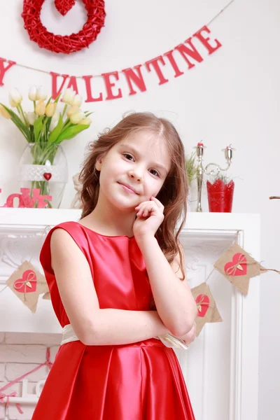Girl over Valentine Day background — Stock Photo, Image