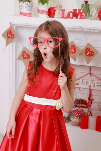 Girl over Valentine day background — Stock Photo, Image