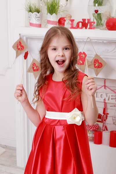 Girl over Valentine's day background — Stock Photo, Image