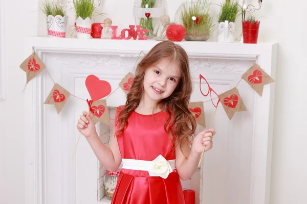 Girl over Valentine's day background — Stock Photo, Image