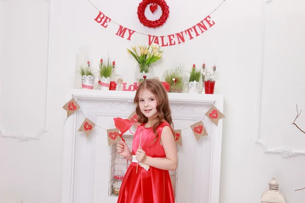 Girl over Valentine's day background — Stock Photo, Image