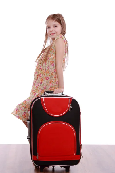 Little girl with suitcase — Stock Photo, Image