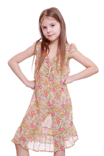 Chica en vestido de flores — Foto de Stock