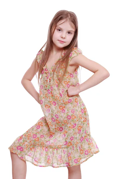 Chica en vestido de flores — Foto de Stock