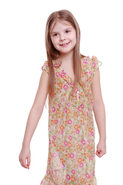 Girl in flowered dress — Stock Photo, Image