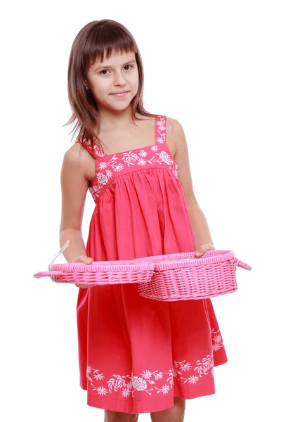 Model holding pink picnic basket Stock Image