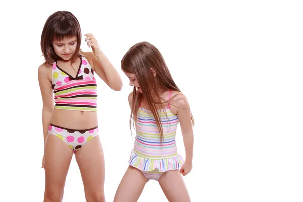 Little girls wearing summer swimsuits — Stock Photo, Image