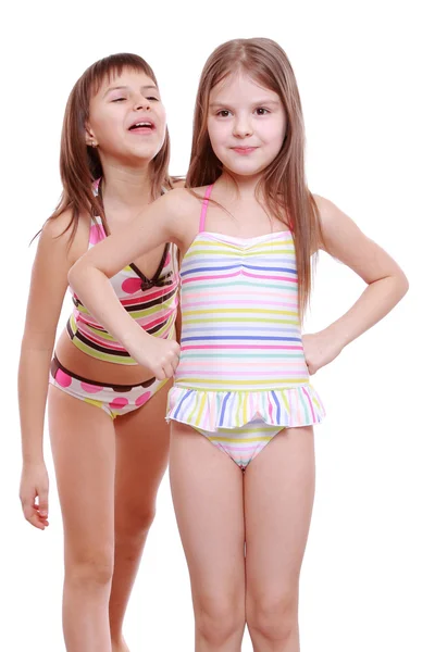 Little girls wearing summer swimsuits — Stock Photo, Image