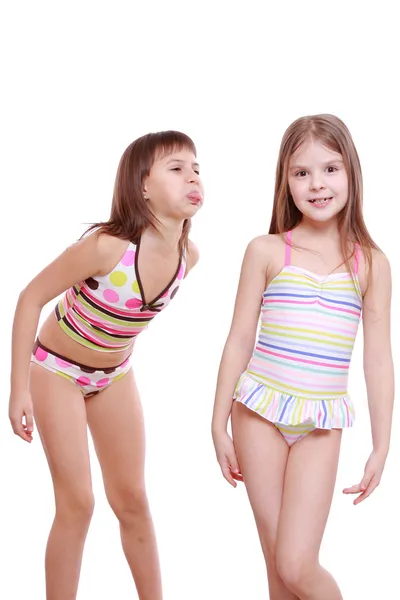 Little girls wearing summer swimsuits — Stock Photo, Image