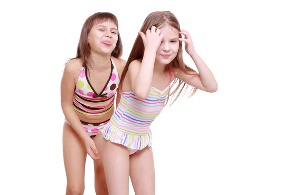 Little girls wearing summer swimsuits — Stock Photo, Image