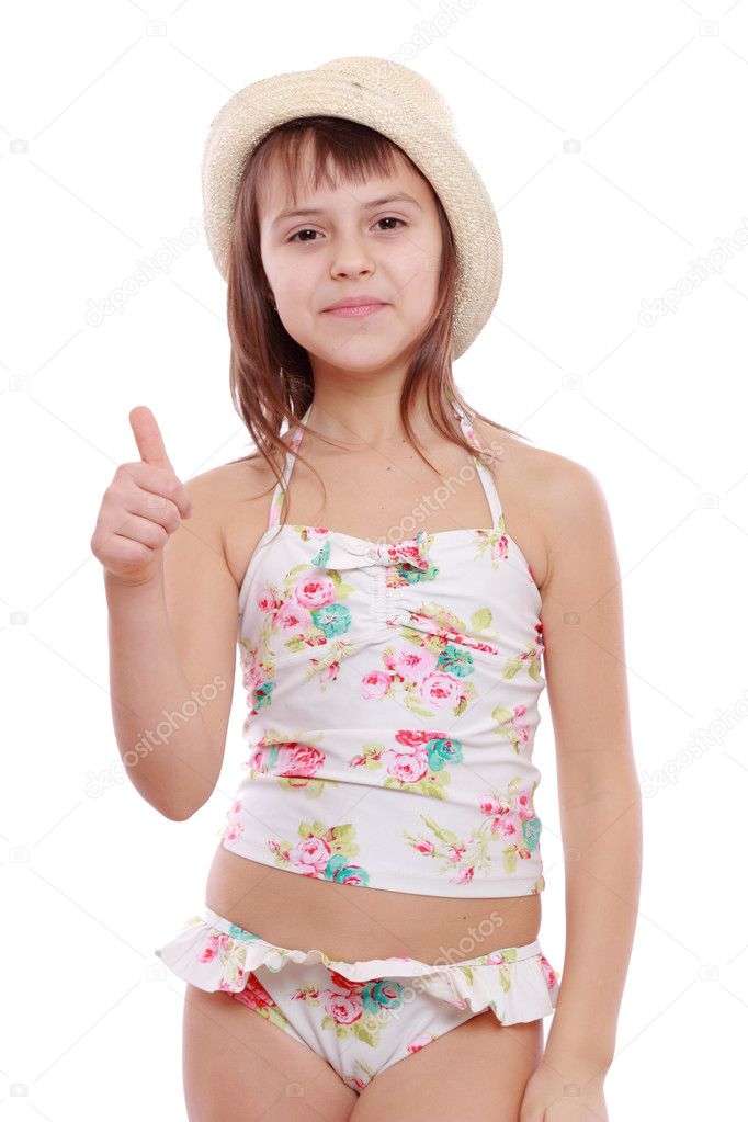 Girl in swimsuit and straw hat