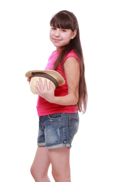Girl with straw hat — Stock Photo, Image