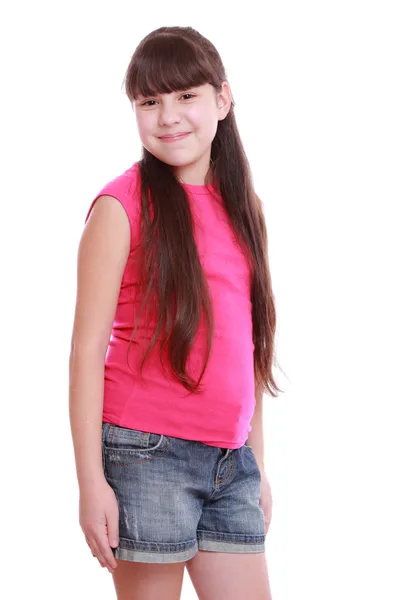 Beautiful Young Girl Poses Picture White — Stock Photo, Image