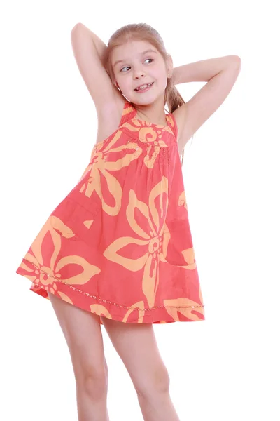 Girl in a bright sundress — Stock Photo, Image