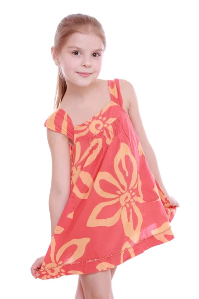 Girl in a bright sundress — Stock Photo, Image