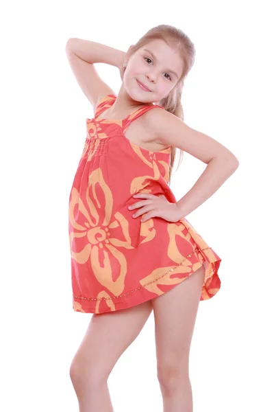 Dívka v světlé letní šaty — Stock fotografie