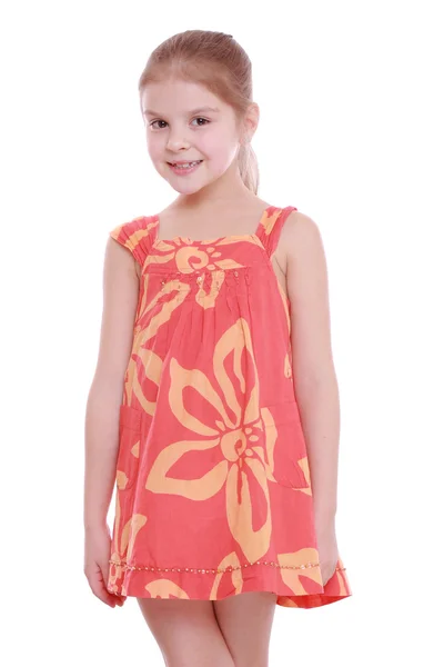 Girl in a bright sundress — Stock Photo, Image
