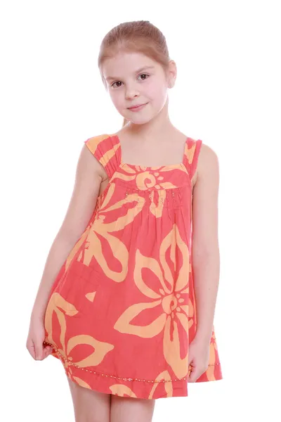 Girl in a bright sundress — Stock Photo, Image