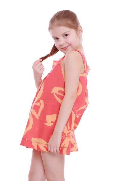 Girl in a bright sundress — Stock Photo, Image