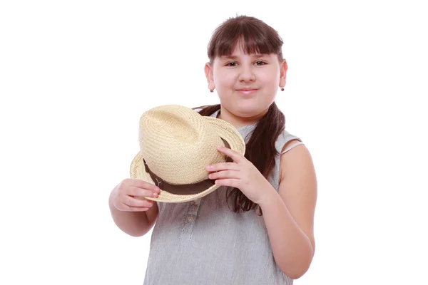 Girl with straw hat — Stock Photo, Image