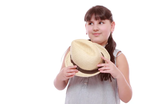 Girl with straw hat — Stock Photo, Image