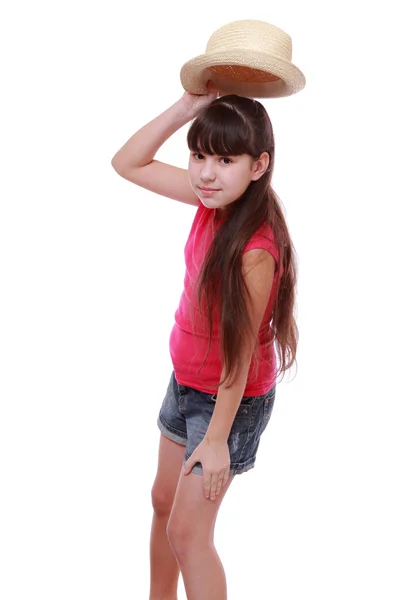 Girl with straw hat — Stock Photo, Image