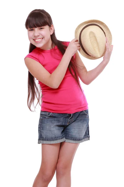Girl with straw hat — Stock Photo, Image