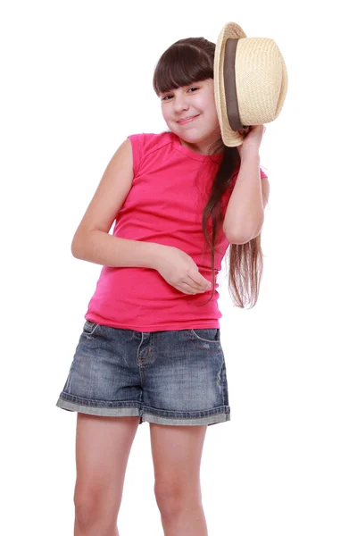 Girl with straw hat — Stock Photo, Image