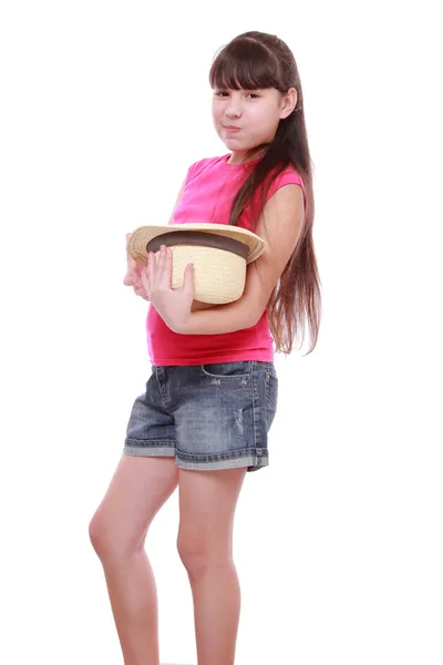 Girl with straw hat — Stock Photo, Image