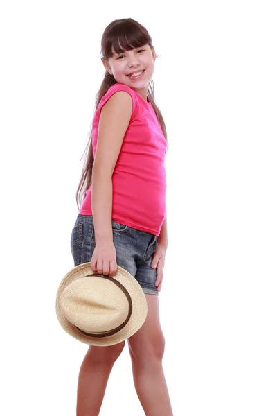 Menina com chapéu de palha — Fotografia de Stock