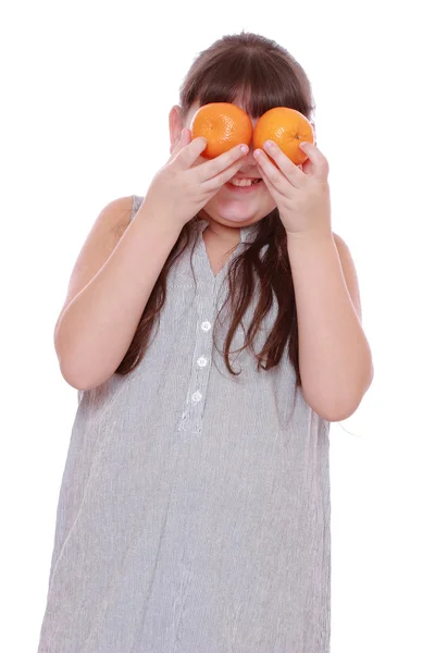Girl Holding Mandarins White Background — Stock Photo, Image