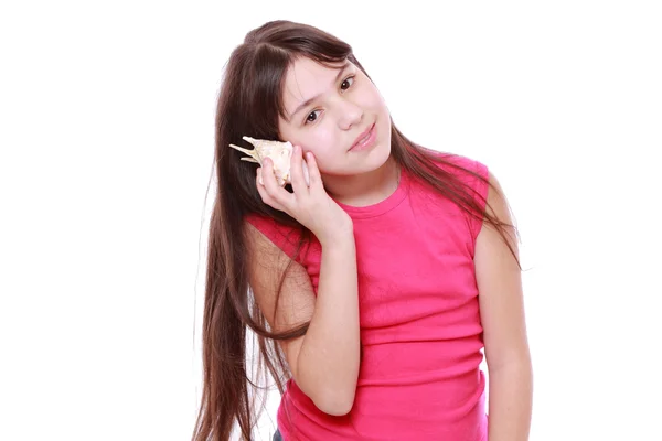 Beautiful Little Girl Holding Seashell — Stock Photo, Image