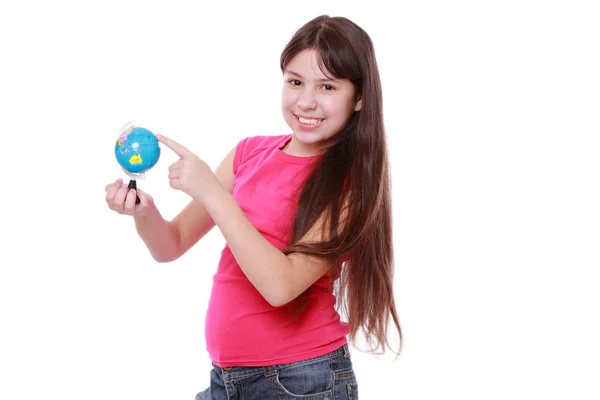 Girl holding globe — Stock Photo, Image