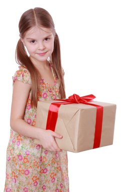 Girl with present box clipart