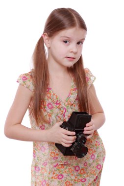 vintage fotoğraf makinesi ile kız