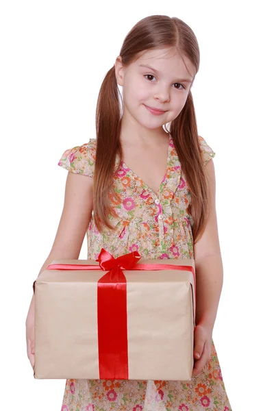 Girl with present box — Stock Photo, Image