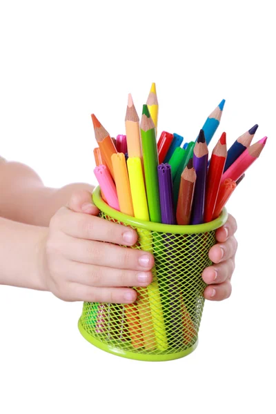 Fille avec crayons colorés — Photo