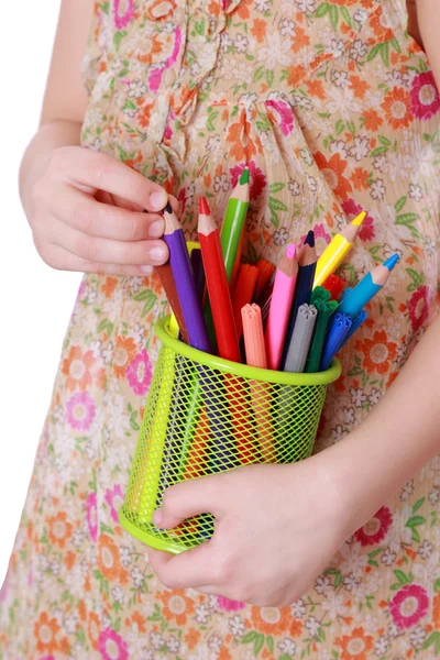 Menina com lápis coloridos — Fotografia de Stock