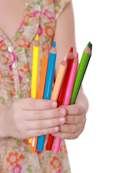 Dívka s barevné tužky — Stock fotografie